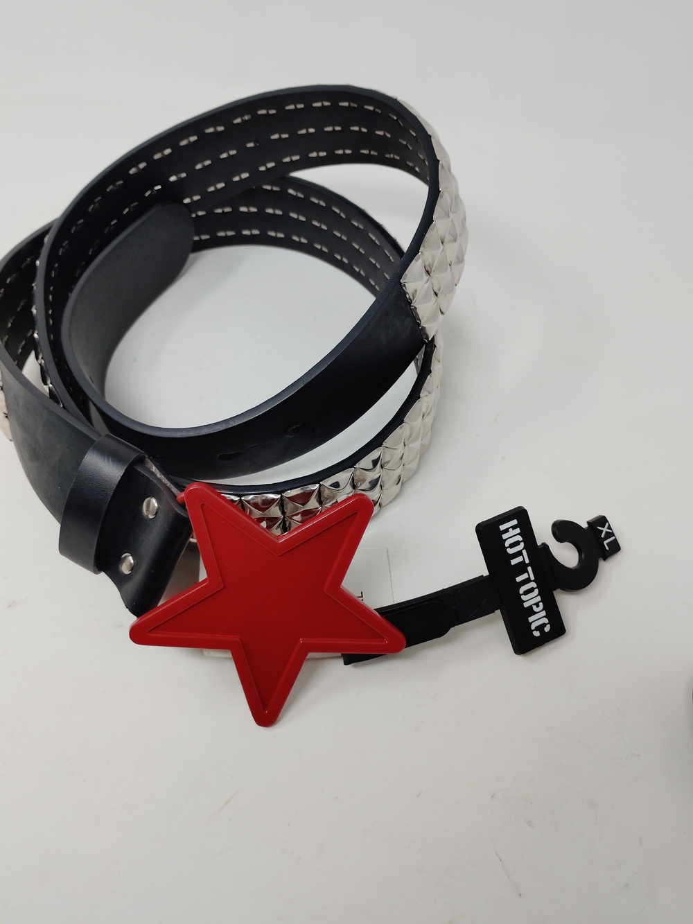 Hot Topic Men's Black Studded Belt with Red Star Buckle XL